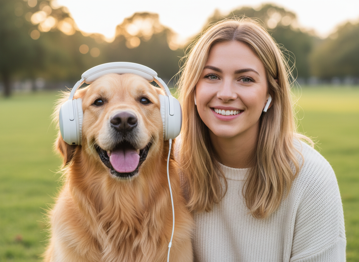 Golden Retriever with Headphones